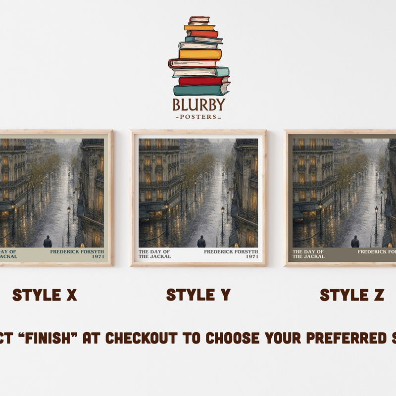 The Day of the Jackal literary print in frame leaning in hallway – thriller wall art