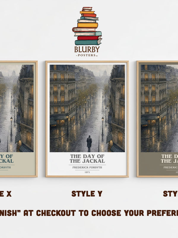 The Day of the Jackal book cover print in frame leaning in hallway – thriller wall art