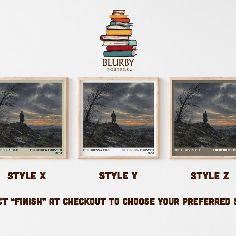 The Odessa File literary print in frame leaning in hallway – thriller wall art