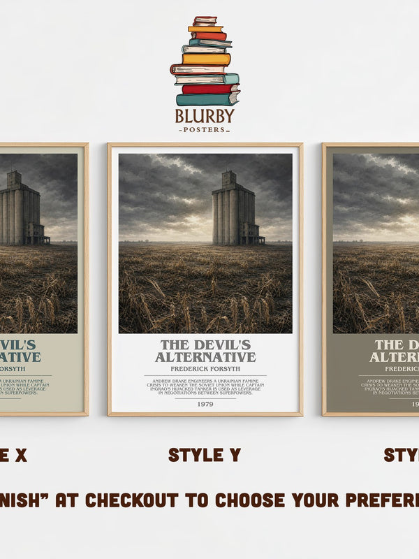 The Devil's Alternative bookish print in frame leaning in hallway – thriller wall art