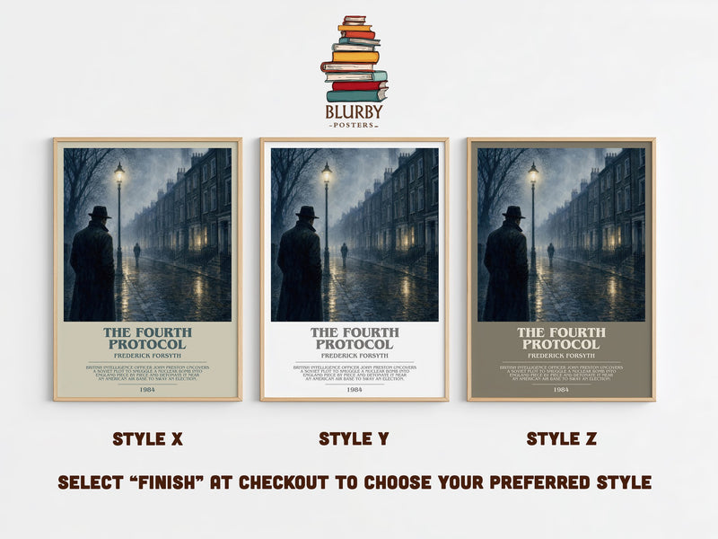 The Fourth Protocol bookish print in frame leaning in hallway – thriller wall art