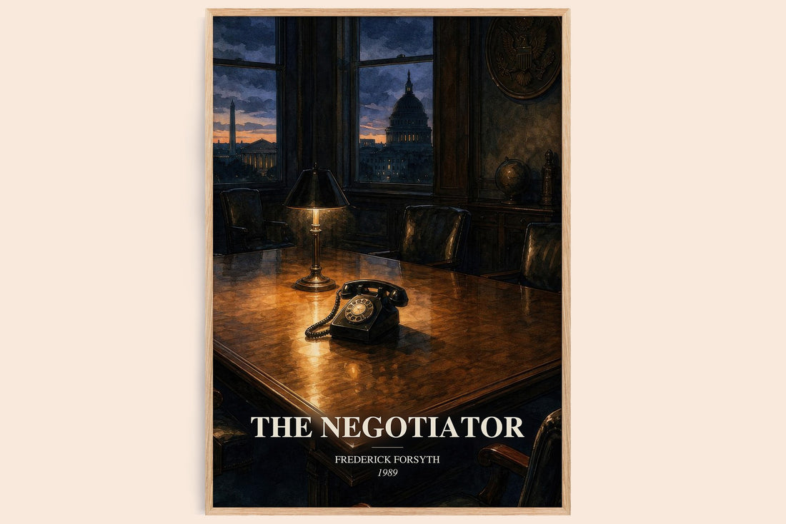 The Negotiator watercolour book poster by Frederick Forsyth – framed literary art print