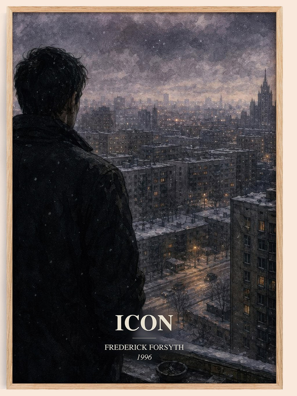 Icon watercolour book poster by Frederick Forsyth – framed literary art print