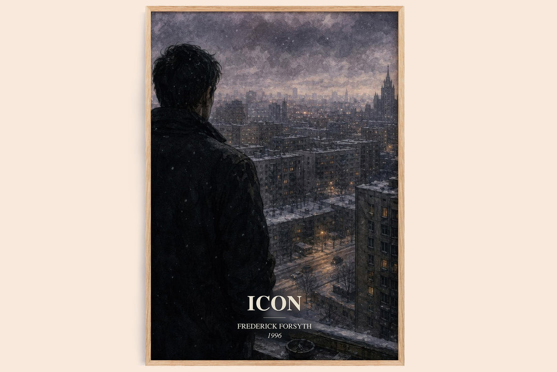 Icon watercolour book poster by Frederick Forsyth – framed literary art print