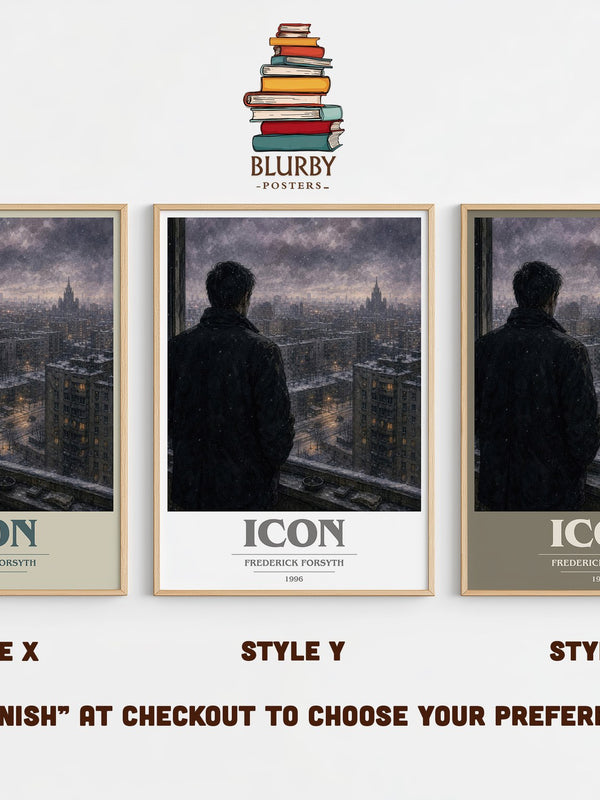 Icon book cover print in frame leaning in hallway – thriller wall art