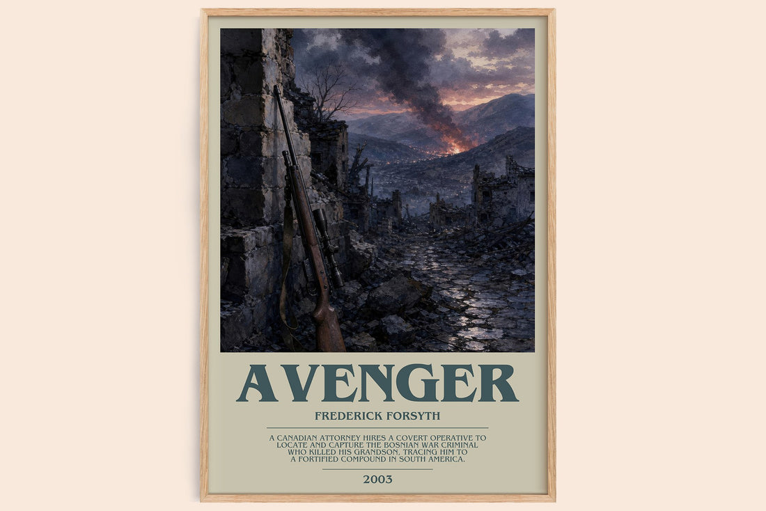 Avenger bookish book poster by Frederick Forsyth – framed literary art print