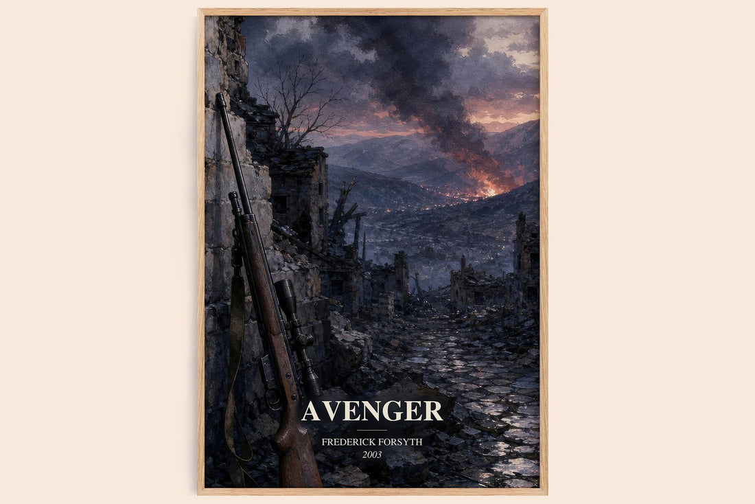 Avenger watercolour book poster by Frederick Forsyth – framed literary art print
