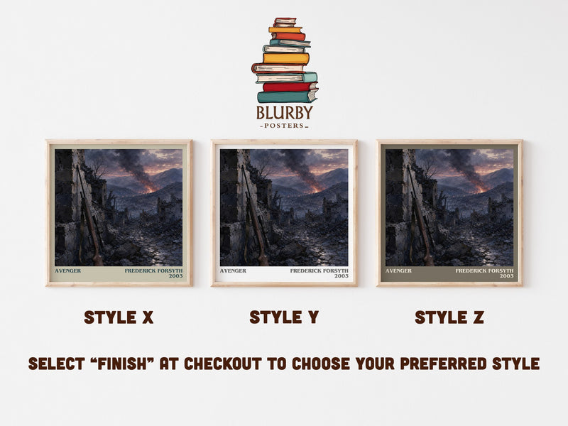 Avenger literary print in frame leaning in hallway – thriller wall art