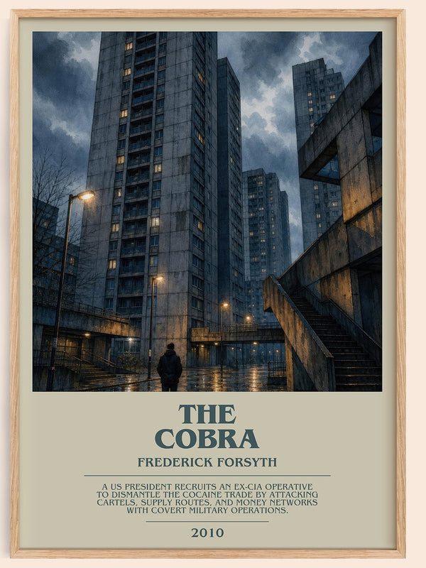The Cobra bookish book poster by Frederick Forsyth – framed literary art print