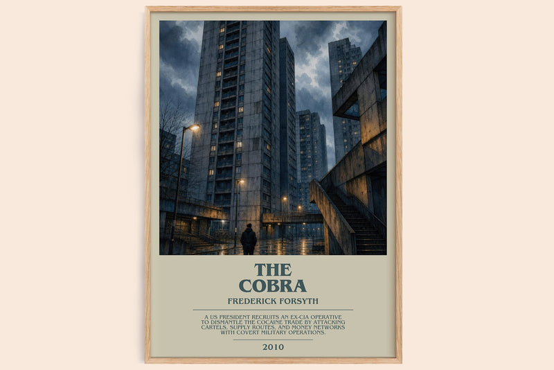 The Cobra bookish book poster by Frederick Forsyth – framed literary art print