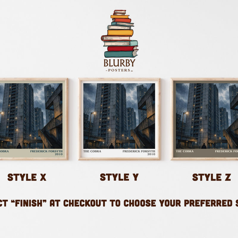 The Cobra literary print in frame leaning in hallway – thriller wall art