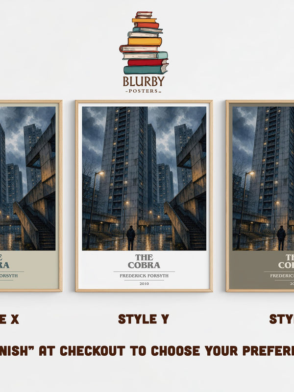 The Cobra book cover print in frame leaning in hallway – thriller wall art
