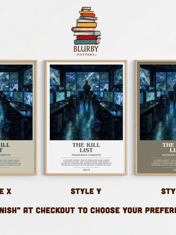 The Kill List bookish print in frame leaning in hallway – thriller wall art