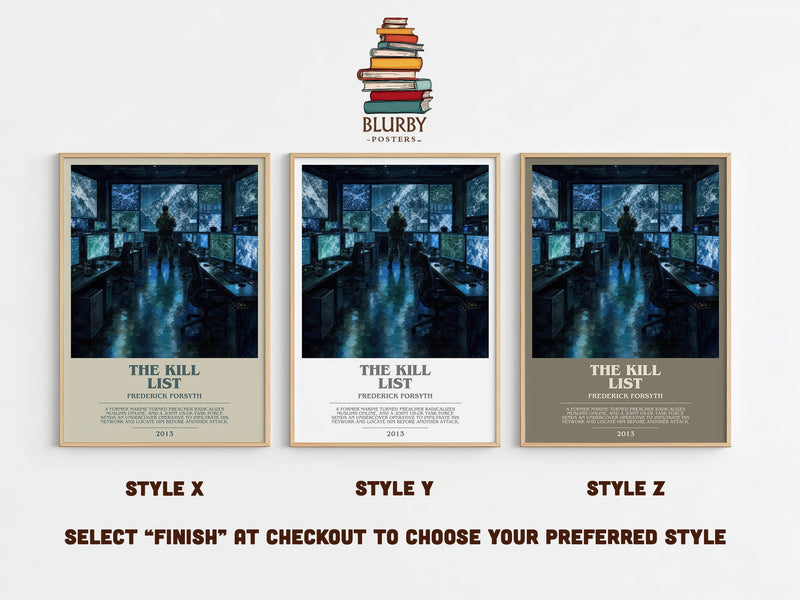 The Kill List bookish print in frame leaning in hallway – thriller wall art
