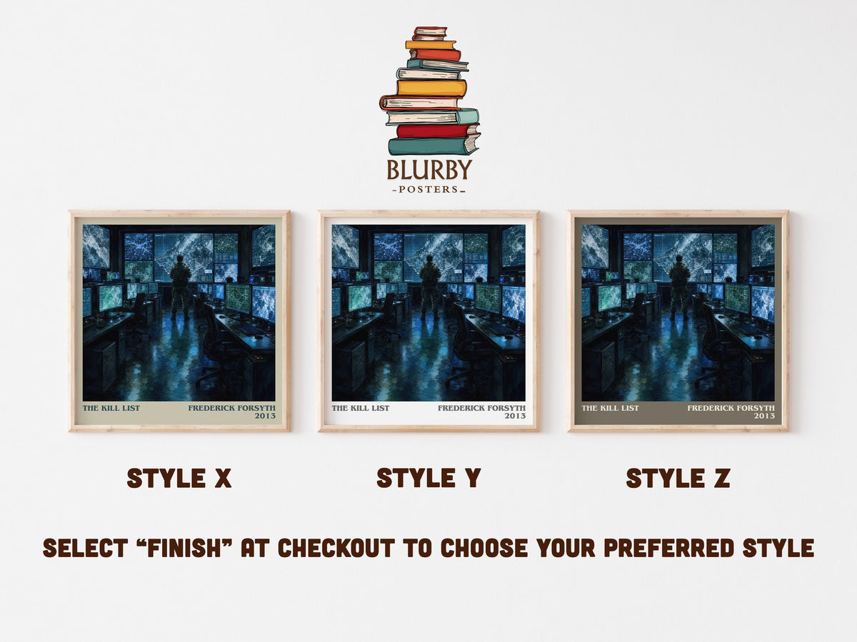 The Kill List literary print in frame leaning in hallway – thriller wall art (mockup)