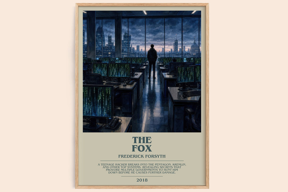 The Fox bookish book poster by Frederick Forsyth – framed literary art print