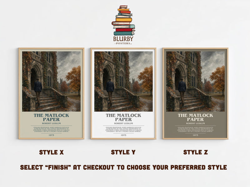 The Matlock Paper bookish print in frame leaning in hallway – thriller wall art