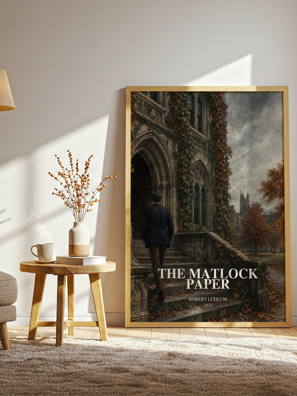 The Matlock Paper watercolour print in frame leaning in hallway – thriller wall art