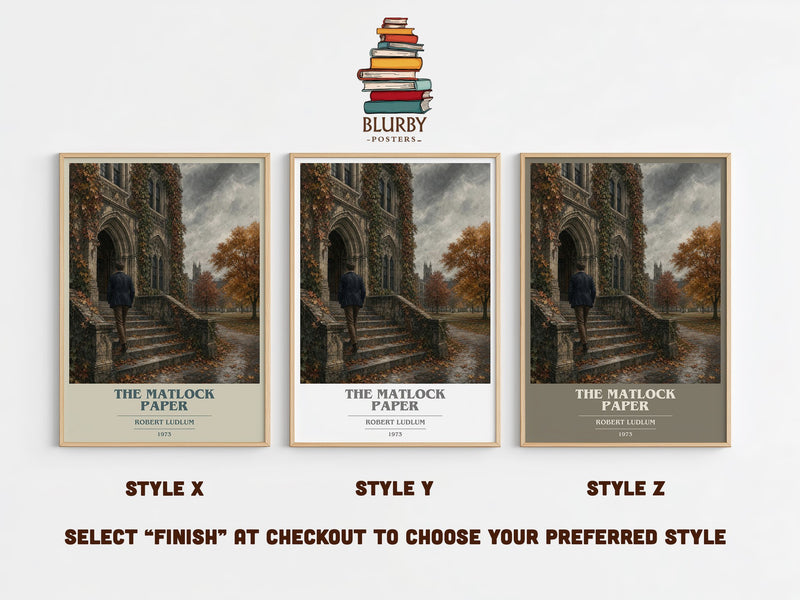 The Matlock Paper book cover print in frame leaning in hallway – thriller wall art