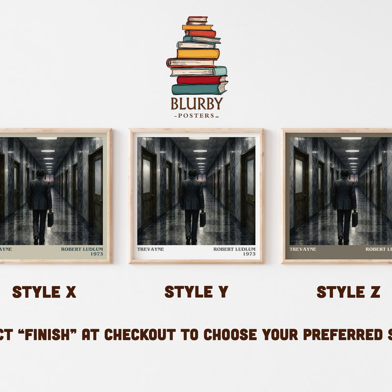 Trevayne literary print in frame leaning in hallway – thriller wall art