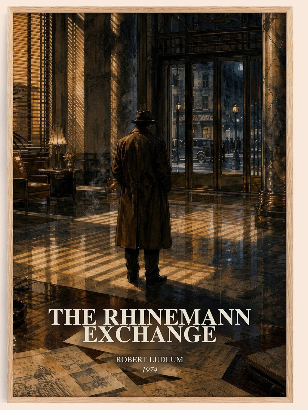 The Rhinemann Exchange watercolour book poster by Robert Ludlum – framed literary art print