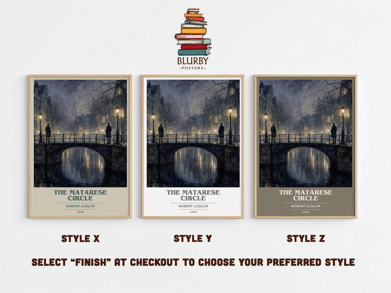 The Matarese Circle book cover print in frame leaning in hallway – thriller wall art