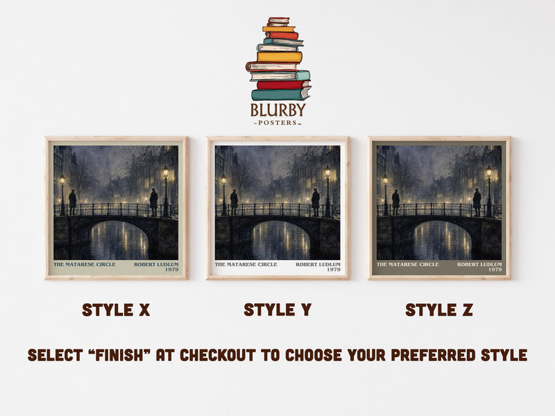 The Matarese Circle literary print in frame leaning in hallway – thriller wall art