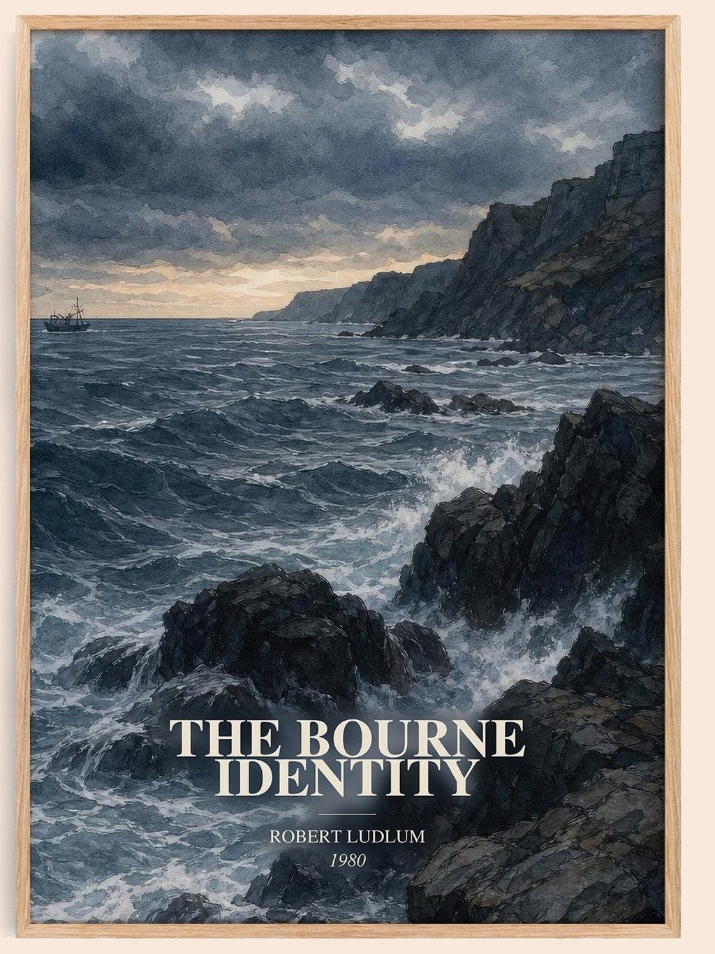 The Bourne Identity watercolour book poster by Robert Ludlum – framed literary art print