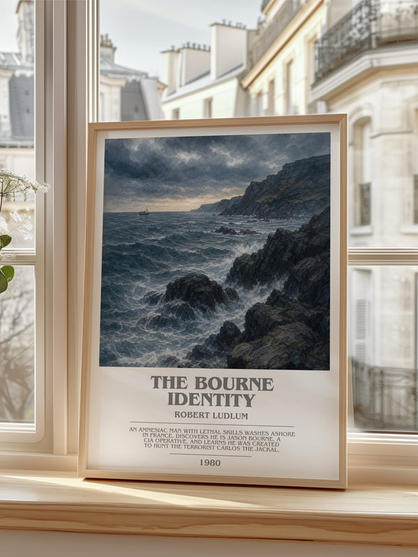 The Bourne Identity Bookish Wall Art by Robert Ludlum – framed print by a bright window