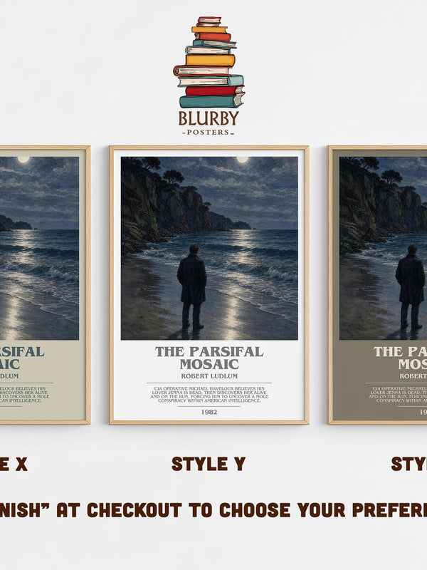 The Parsifal Mosaic bookish print in frame leaning in hallway – thriller wall art