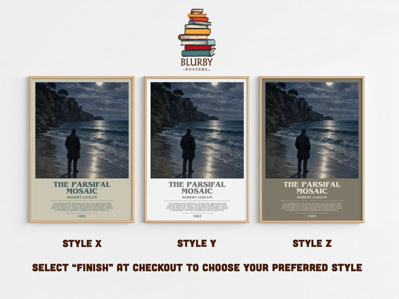 The Parsifal Mosaic bookish print in frame leaning in hallway – thriller wall art