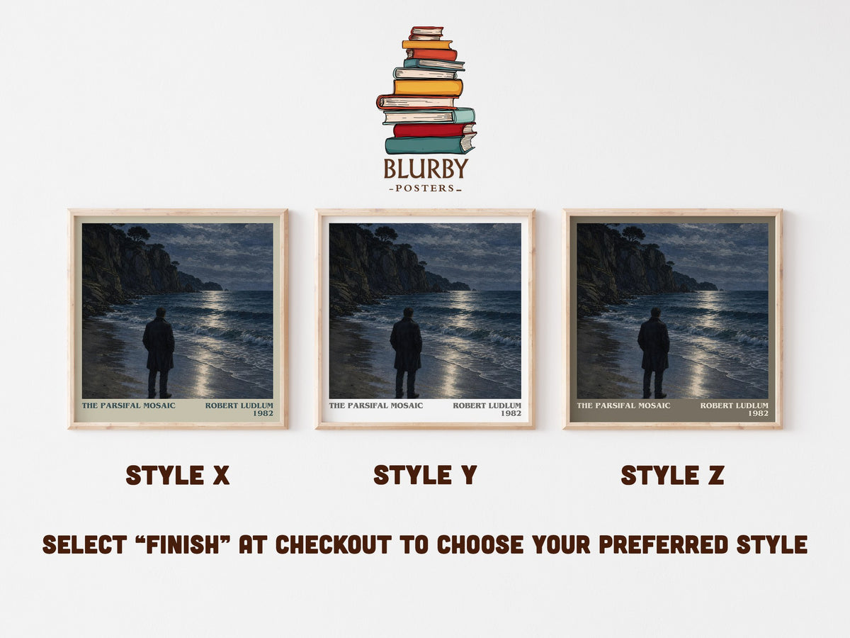 The Parsifal Mosaic literary print in frame leaning in hallway – thriller wall art (mockup)