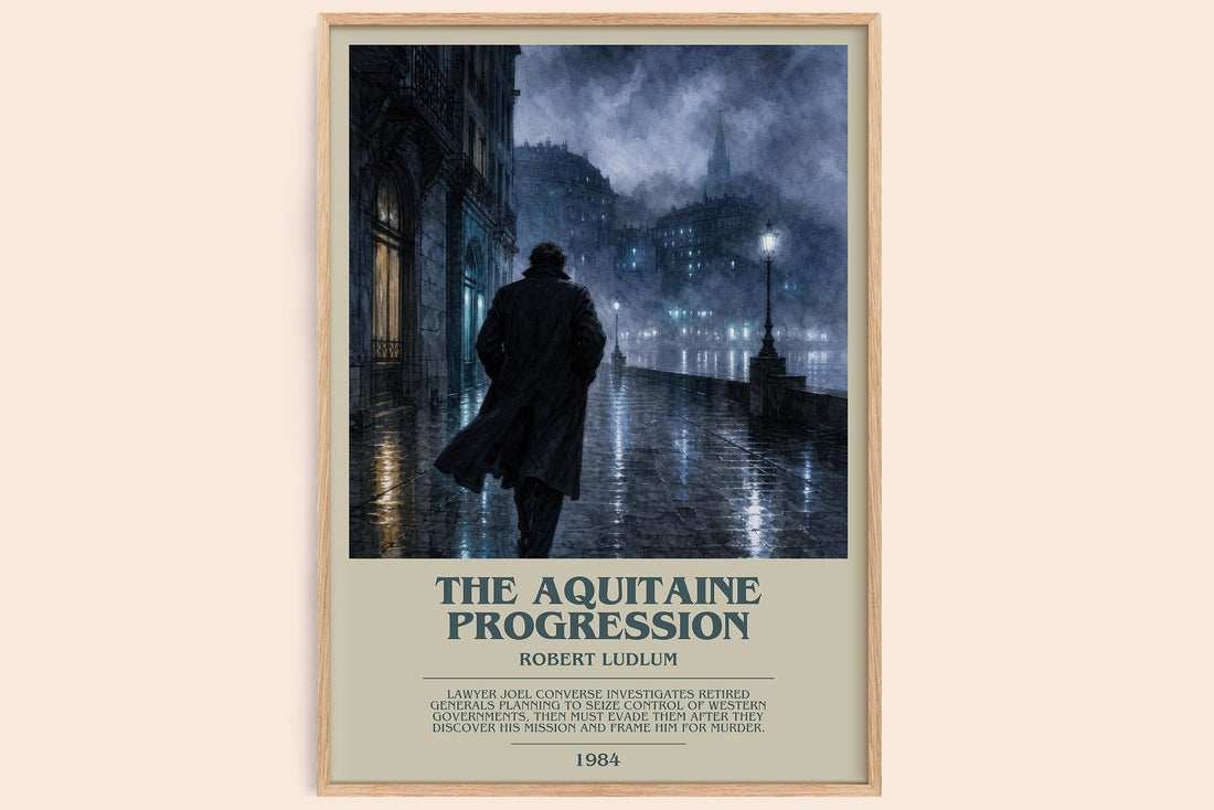 The Aquitaine Progression bookish book poster by Robert Ludlum – framed literary art print