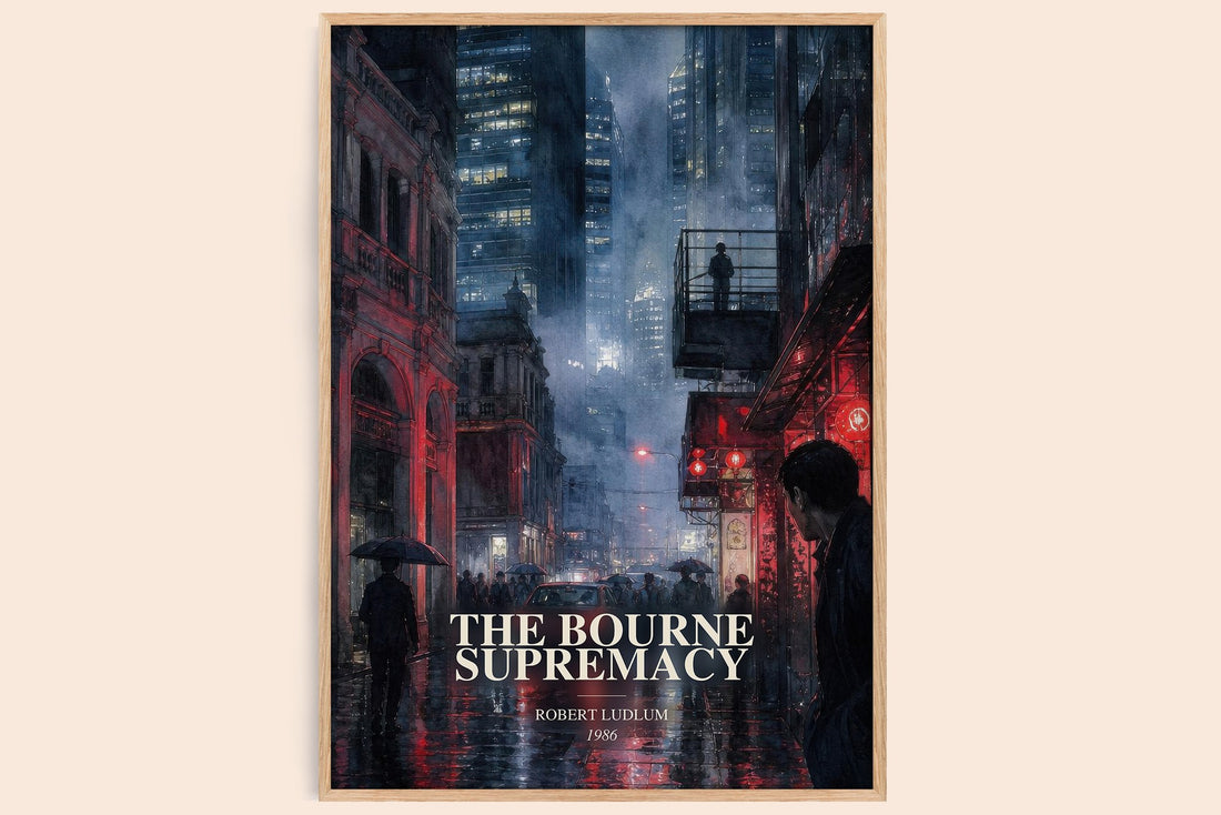 The Bourne Supremacy watercolour book poster by Robert Ludlum – framed literary art print