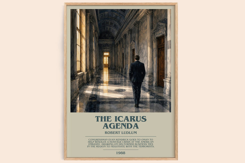 The Icarus Agenda bookish book poster by Robert Ludlum – framed literary art print