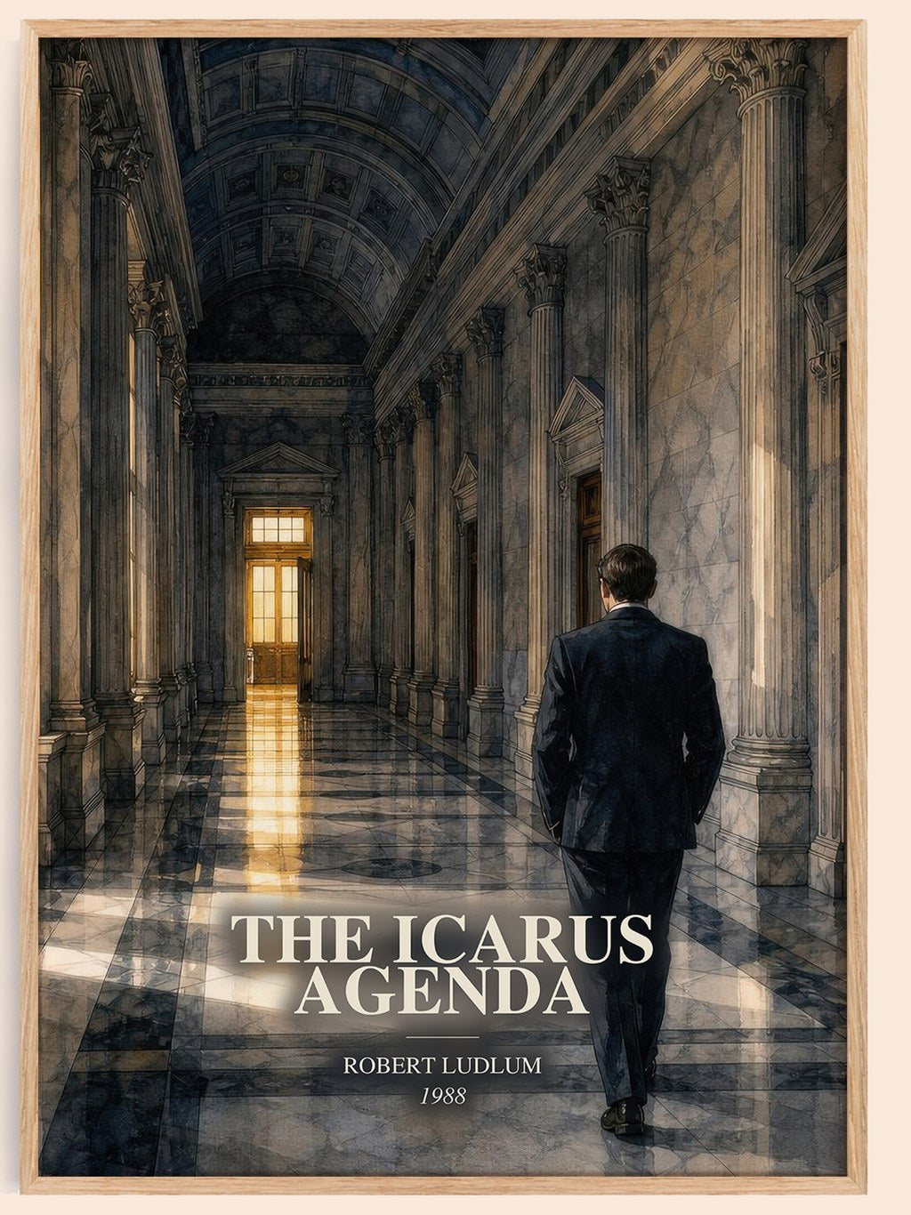 The Icarus Agenda watercolour book poster by Robert Ludlum – framed literary art print