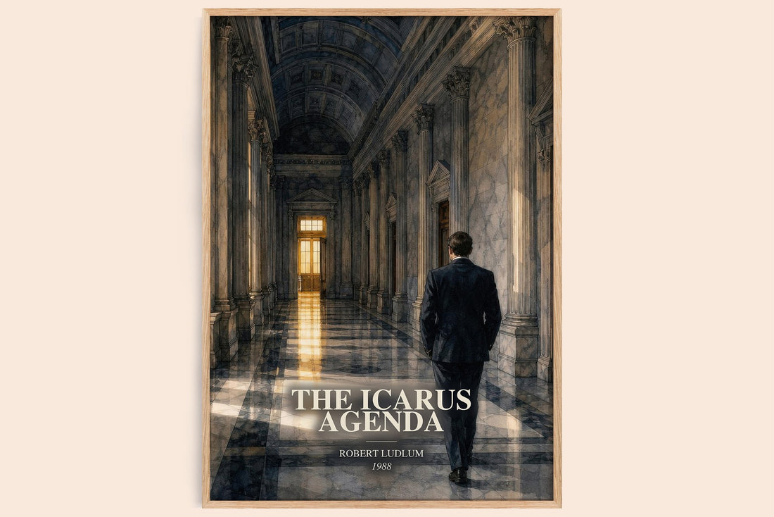 The Icarus Agenda watercolour book poster by Robert Ludlum – framed literary art print