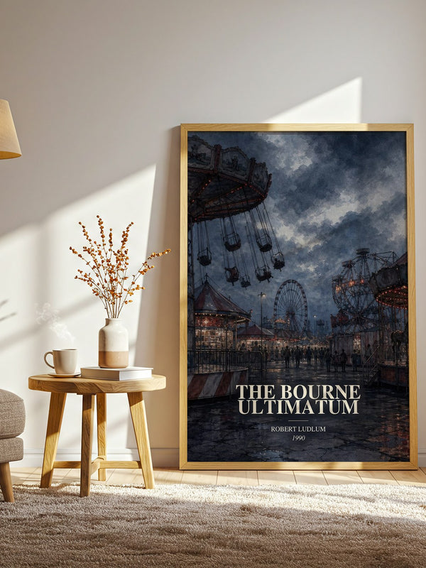 The Bourne Ultimatum watercolour print in frame leaning in hallway – thriller wall art