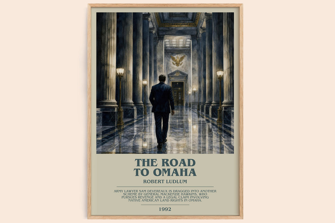 The Road to Omaha bookish book poster by Robert Ludlum – framed literary art print