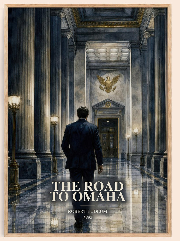 The Road to Omaha watercolour book poster by Robert Ludlum – framed literary art print