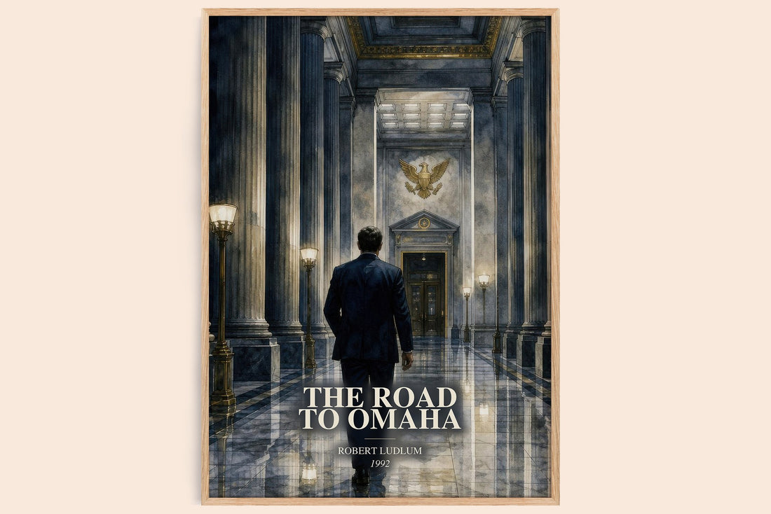 The Road to Omaha watercolour book poster by Robert Ludlum – framed literary art print
