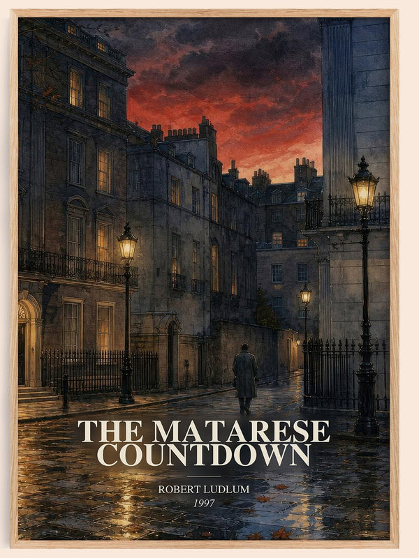 The Matarese Countdown watercolour book poster by Robert Ludlum – framed literary art print