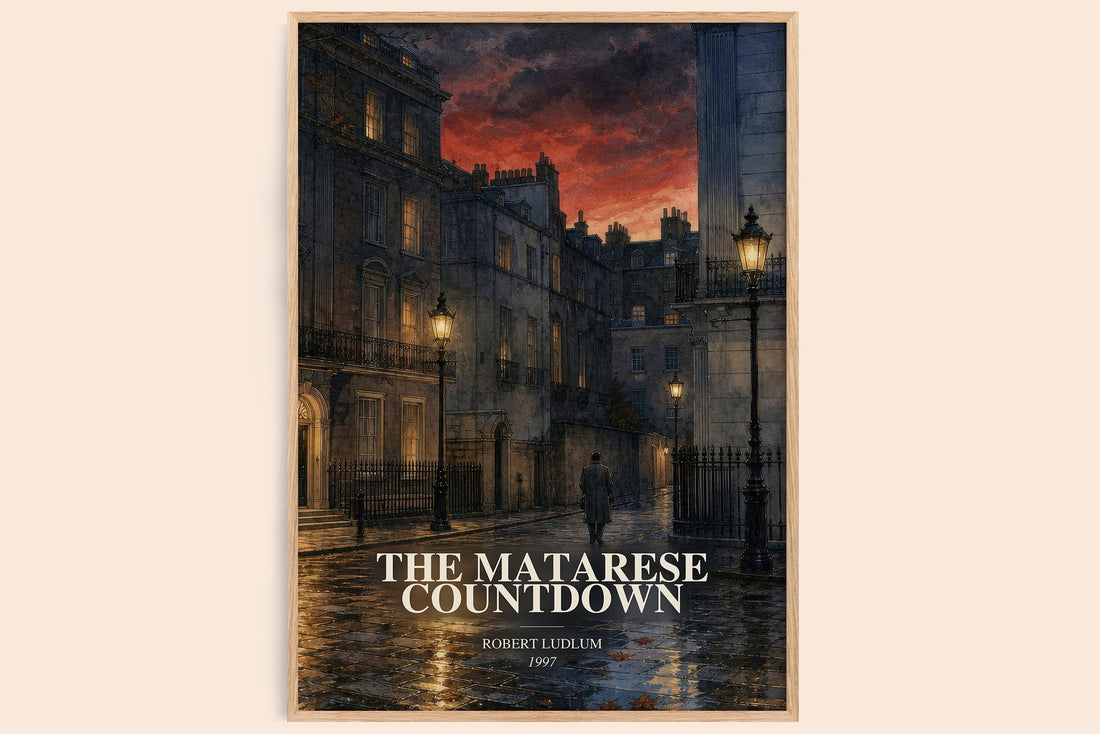 The Matarese Countdown watercolour book poster by Robert Ludlum – framed literary art print