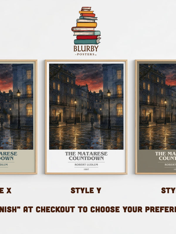The Matarese Countdown book cover print in frame leaning in hallway – thriller wall art