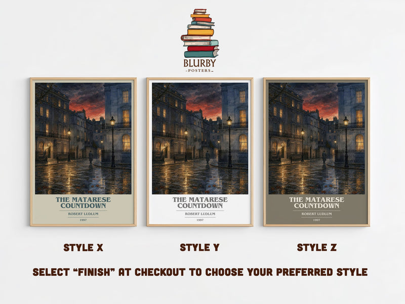 The Matarese Countdown book cover print in frame leaning in hallway – thriller wall art