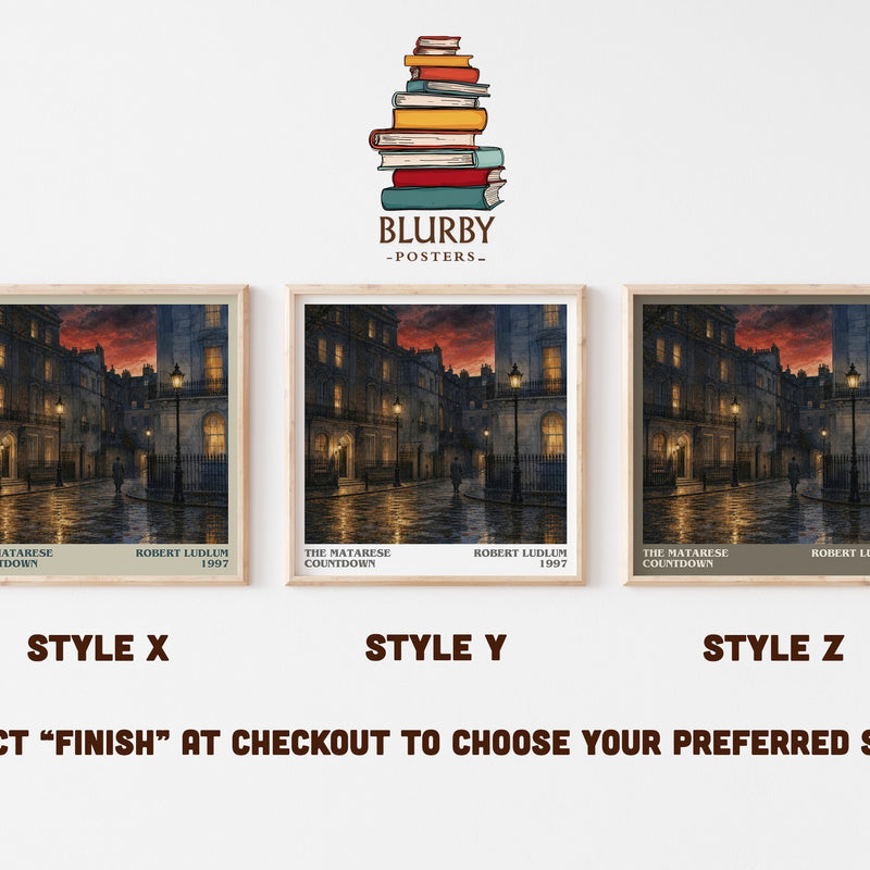 The Matarese Countdown literary print in frame leaning in hallway – thriller wall art