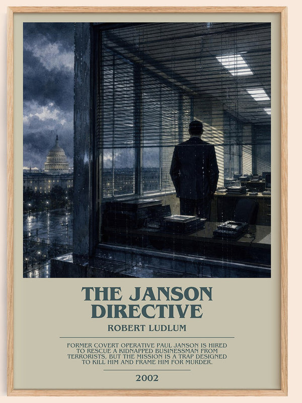 The Janson Directive bookish book poster by Robert Ludlum – framed literary art print