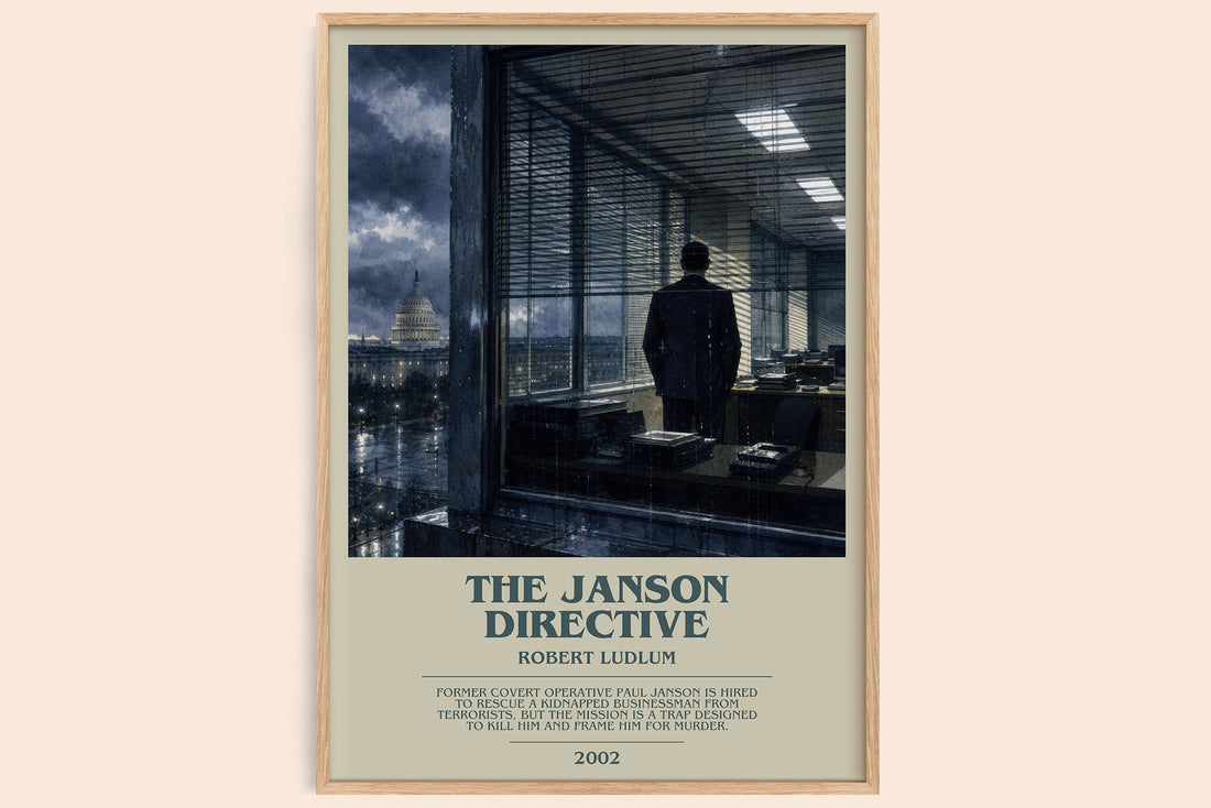The Janson Directive bookish book poster by Robert Ludlum – framed literary art print