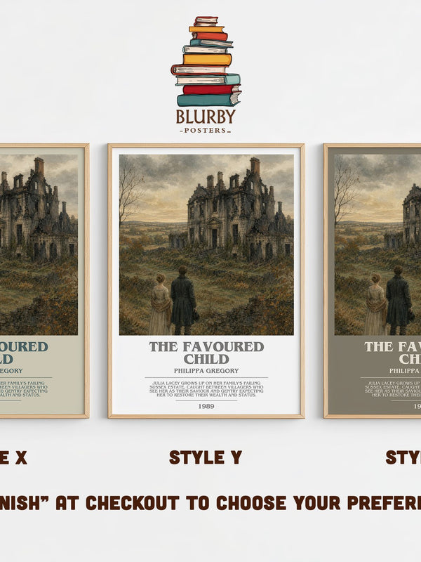 The Favoured Child bookish print in frame leaning in hallway – historical fiction wall art