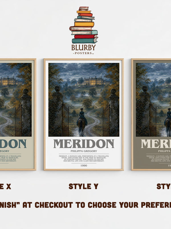 Meridon bookish print in frame leaning in hallway – historical fiction wall art